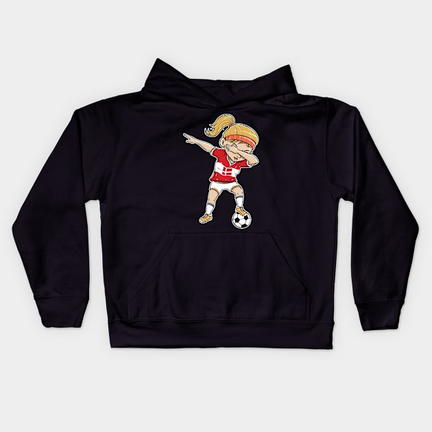 Dabbing Soccer Player Funny Denmark Fan T-Shirt girl Kids Hoodie by Pummli